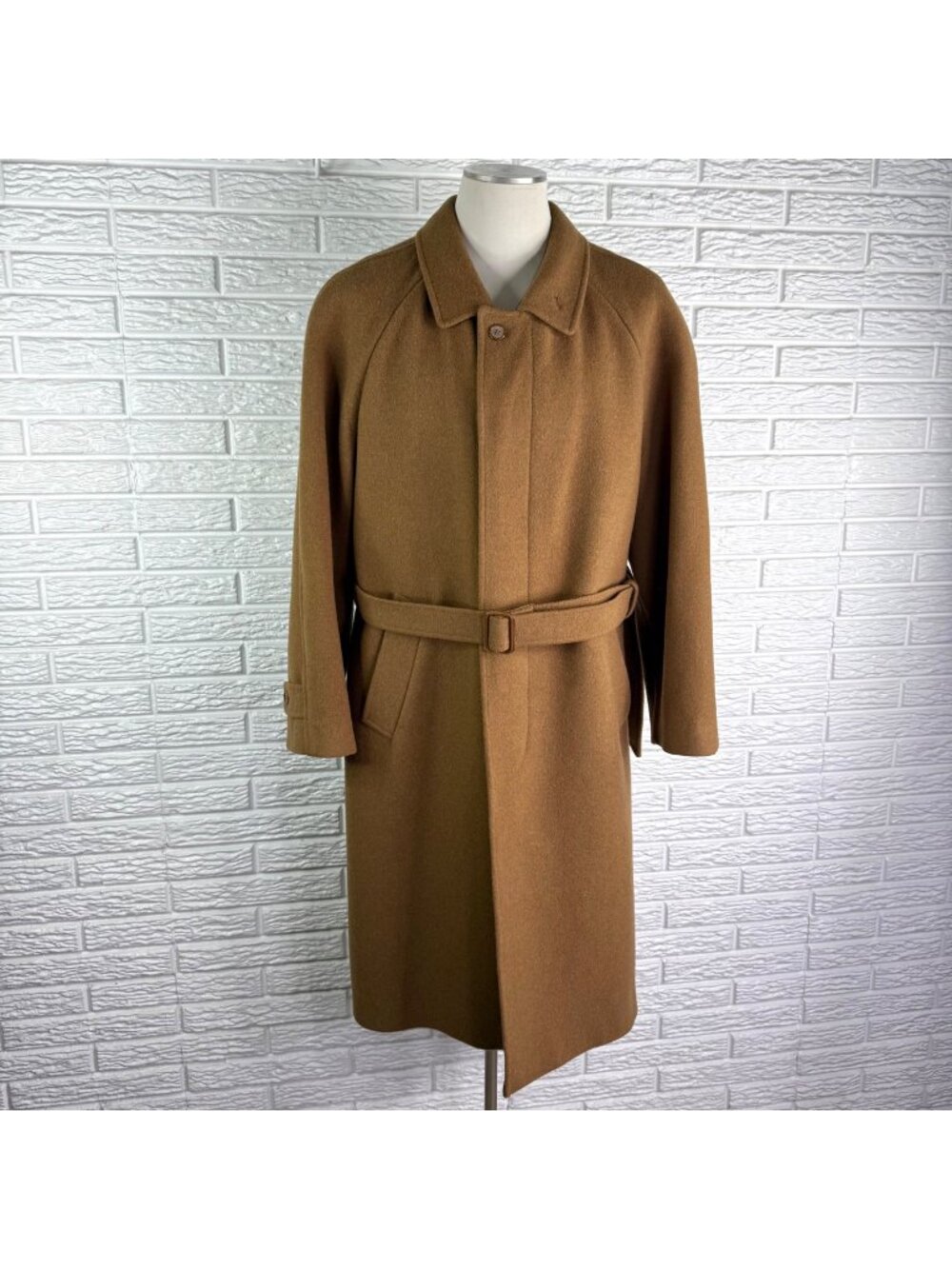 Normans Menswear Camel Tone Long Wool Belted Trench Overcoat Size Large